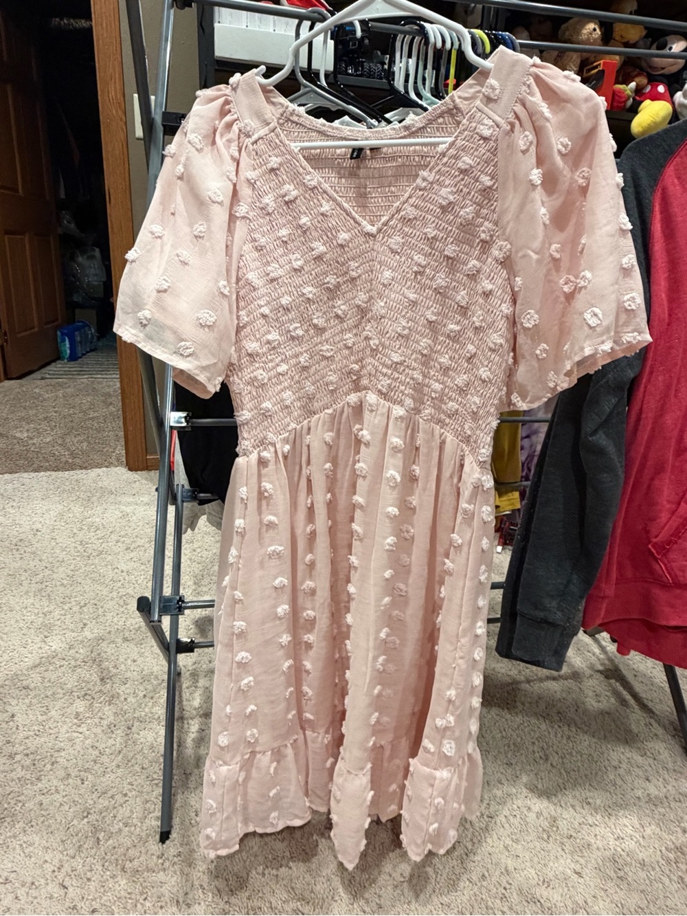 Pink Textured Smocked Dress